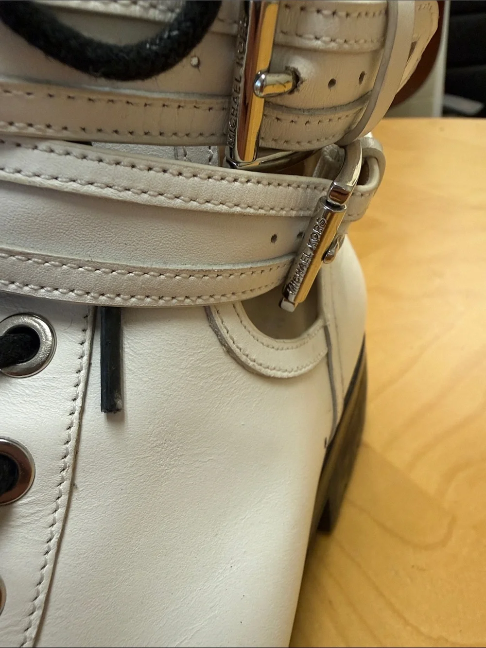 Michael Kors White Cutout Lace-Up Ankle Boots with Black Lug Sole